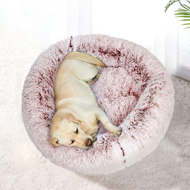 Pet Bed Cat Dog Donut Nest Calming Mat Soft Plush Kennel - Pink image 5