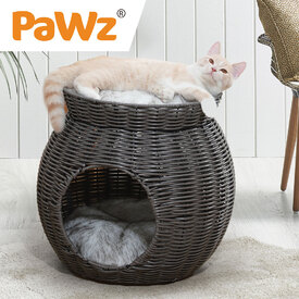 Rattan Cat and Small Dog Enclosed Pet Bed Puppy House with Soft Cushion image 5