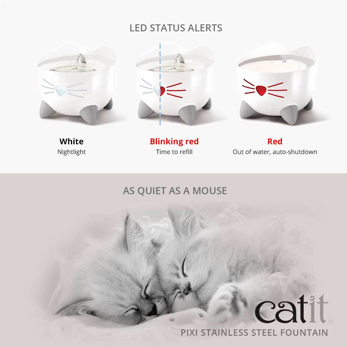 Catit Pixi Fountain with Refill Alert for Cats & Dogs - 2.5 Litres - Stainless Steel image 6