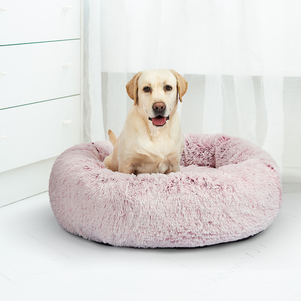Pet Bed Cat Dog Donut Nest Calming Mat Soft Plush Kennel - Pink image 6
