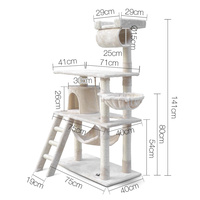 Cat Tree 141cm Trees Scratching Post Scratcher Tower Condo House Furniture Wood Beige image 6