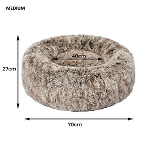 Pet Bed Cat Dog Donut Nest Calming Mat Soft Plush Kennel - Brown image 6