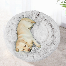 Pet Bed Cat Dog Donut Nest Calming Mat Soft Plush Kennel - White Coffee image 6