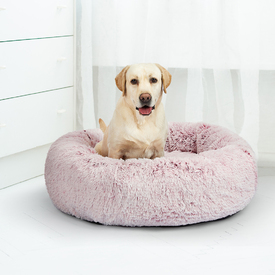 Pet Bed Cat Dog Donut Nest Calming Mat Soft Plush Kennel - Pink - Large image 6