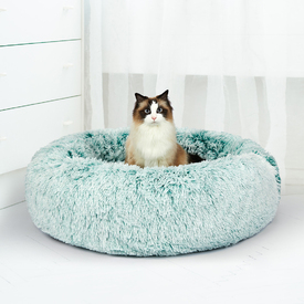 Pet Bed Cat Dog Donut Nest Calming Mat Soft Plush Kennel - Teal image 6