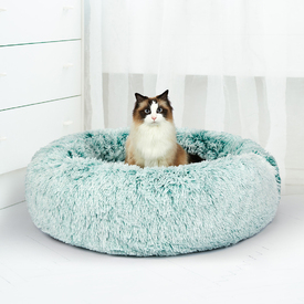Pet Bed Cat Dog Donut Nest Calming Mat Soft Plush Kennel - Teal image 6