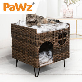 Rattan Cat and Small Dog Enclosed Pet Bed Puppy House with Soft Cushion image 6