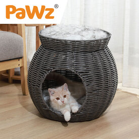 Rattan Cat and Small Dog Enclosed Pet Bed Puppy House with Soft Cushion image 6