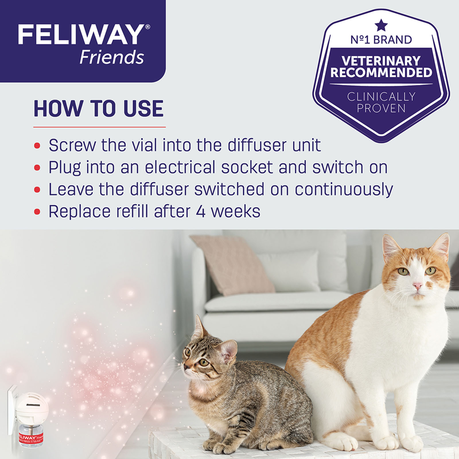 Feliway Friends Calming Pheromone for Multi-Cat Homes - Diffuser Kit with 48ml Bottle image 7