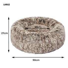 Pet Bed Cat Dog Donut Nest Calming Mat Soft Plush Kennel - Brown image 7