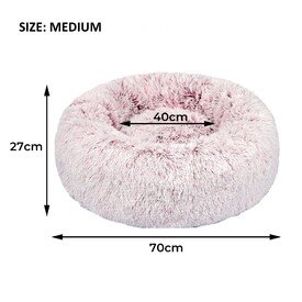 Pet Bed Cat Dog Donut Nest Calming Mat Soft Plush Kennel - Pink image 7