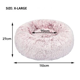 Pet Bed Cat Dog Donut Nest Calming Mat Soft Plush Kennel - Pink - Large image 8