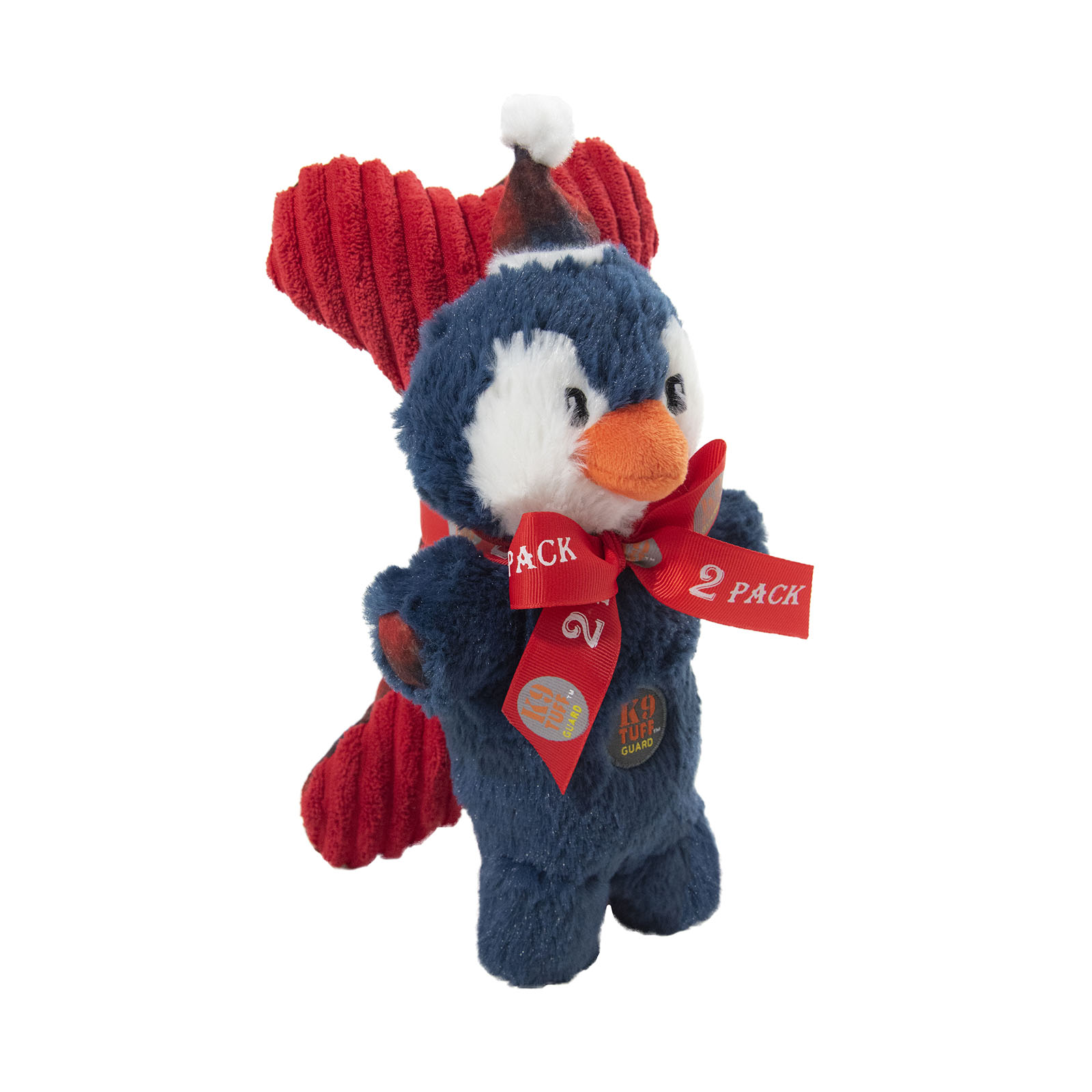 Charming Pet Mitten Mates Penguin & Bone Plush Christmas Dog Toy - 2pack