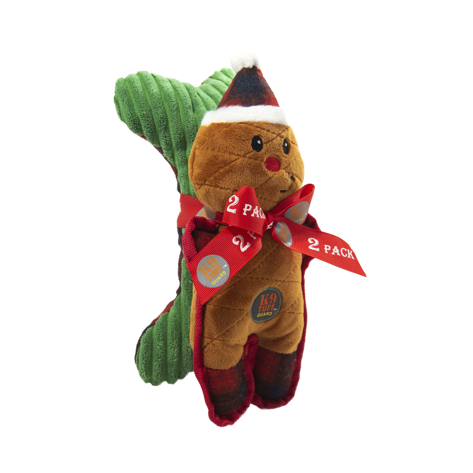 Charming Pet Gingerbread Man & Bone Plush Christmas Dog Toy 2pack