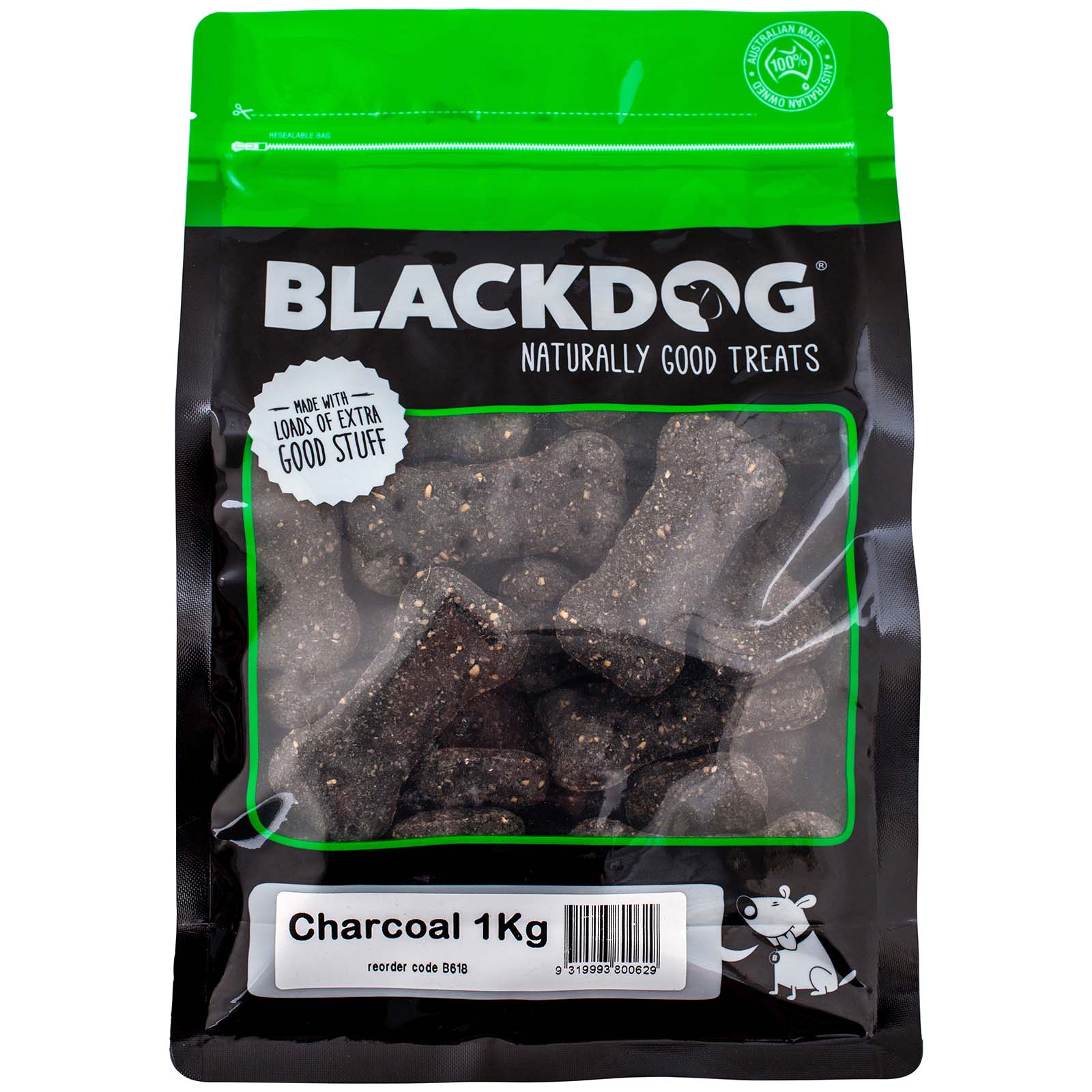 Black Dog Natural Baked Charcoal Biscuit Treats for Dogs 1kg