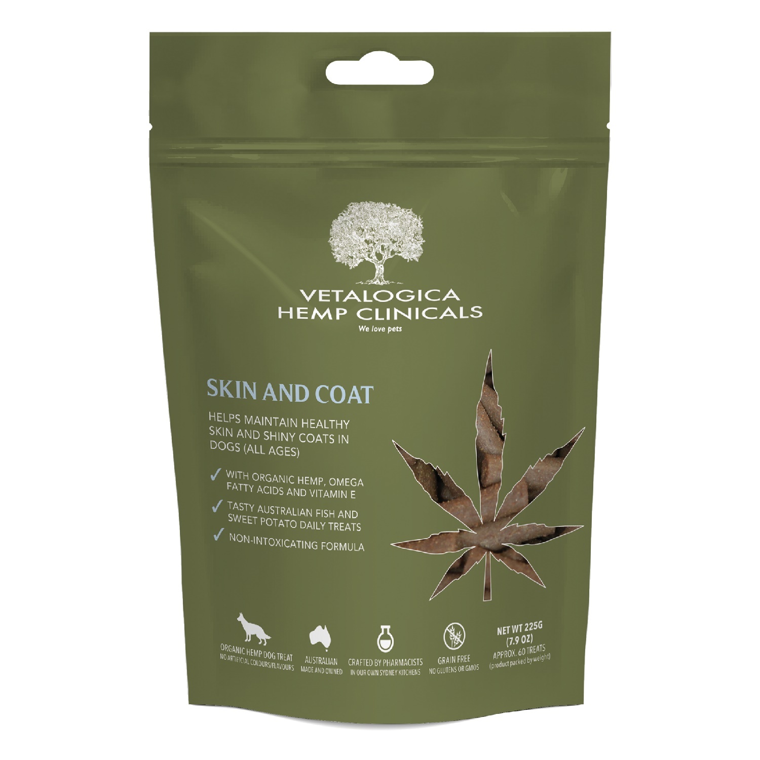 Vetalogica Hemp Clinicals Skin And Coat Dog Treats 225g