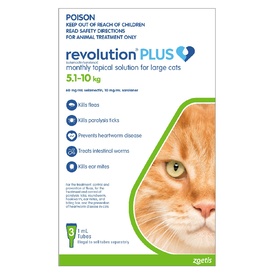 Revolution PLUS Flea, Worm & Tick Topical Prevention for Large Cats 5.1-10kg - 3-Pack
