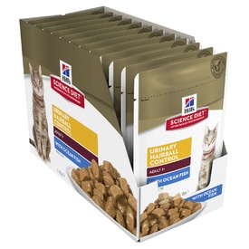 Hills Science Diet Adult Urinary Hairball Control Ocean Fish Cat Food 85g x 12 Pouches