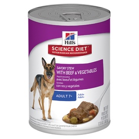 Hills Science Diet Adult 7+ Savory Stew Beef & Vegetable Dog Food 363g x 12 Cans