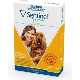 Sentinel Spectrum Flea, Heartworm & Intestinal Wormer - Medium Dogs 12-22kg - 3-Pack