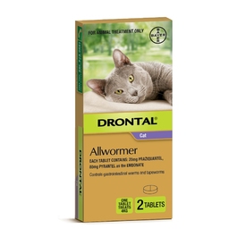 Drontal Intestinal All-Wormer for Cats & Kittens Up to 4kg - 2 Tablets