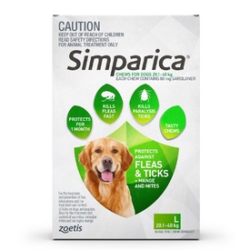 Simparica Flea & Tick Tablets for Large Dogs 20.1 – 40kgs - Green 6 Pack + BONUS 2 Singles