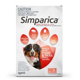 Simparica Flea & Tick Tablets for Extra Large Dogs 40.1-60kg - Red 6-Pack