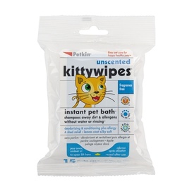 Petkin Unscented Instant Bath Kitty Wipes - 15 pack