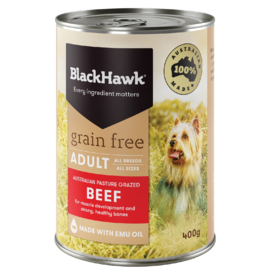 Black Hawk Grain Free Beef Moist Dog Food 12 x 400g Cans