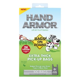 Bags on Board Hand Armor Dog Waste Pick up Bags - Extra Thick Handle Tie Bags - 100 Bags
