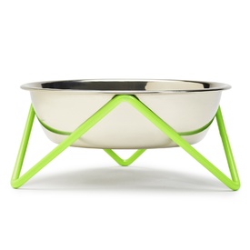 Bendo Meow Raised Stainless Steel Cat Bowl with Green Steel Stand