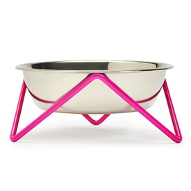 Bendo Meow Raised Stainless Steel Cat Bowl with Pink Steel Stand