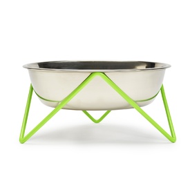 Bendo Luxe Woof Raised Stainless Steel Dog Bowl with Green Steel Stand