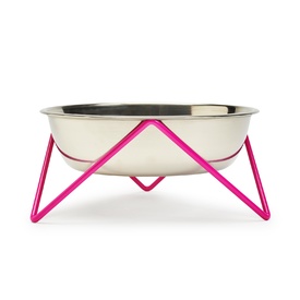 Bendo Woof Raised Stainless Steel Dog Bowl with Pink Steel Stand