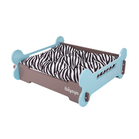IBIYAYA Bone Raised Wooden Pet Bed with Mat - Blue & Brown