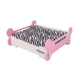 IBIYAYA Bone Raised Wooden Pet Bed with Mat - Pink & Brown