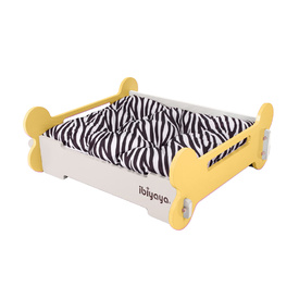 IBIYAYA Bone Raised Wooden Pet Bed with Mat - Yellow & Cream