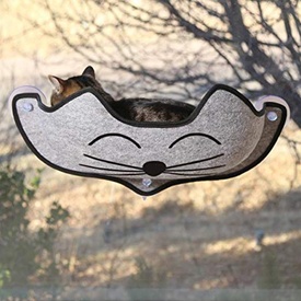 K&H EZ Mount Cat Window Seat Hammock - Grey with Cat's Face - Holds up to 27kg