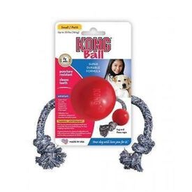 3 x KONG Classic Ball with Rope Non-Toxic Rubber Fetch Dog Toy - Small