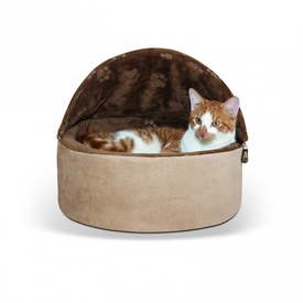 K&H Self Warming Hooded Kitty Bed Chocolate & Tan
