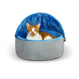 K&H Self Warming Hooded Kitty Bed Blue & Grey