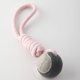 Max Bone Dusty Pink Knotted Rope with Durable Tennis Ball Dog Toss Tug Toy