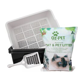 Oz Pet Cat Litter System - Sifter Set with Bonus Litter & Scoop - Charcoal