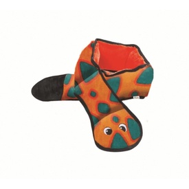 Outward Hound Invincibles Plush Low Stuffing Squeaker Dog Toy - Orange & Blue Snake