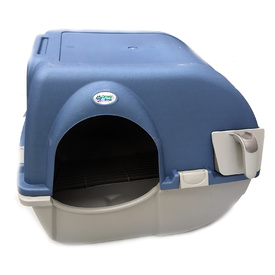 Omega Roll'n Clean Easy Clean Cat Litter Box - Large with Blue Lid