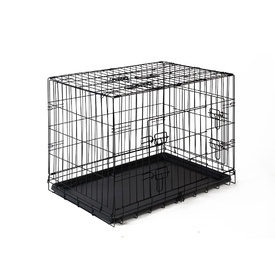 Portable Black Steel Rust-Resistant Dog Crate Foldable with Leak-Proof Tray