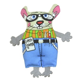 Petstages Madcap Geeky Squeek Mouse Plush Canvas Catnip Cat Toy