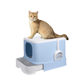 PaWz Cat Litter Box Fully Enclosed Kitty Toilet Trapping Odour Control Basin - Blue