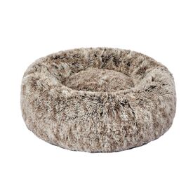 Pet Bed Cat Dog Donut Nest Calming Mat Soft Plush Kennel - Brown
