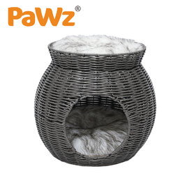 Rattan Cat and Small Dog Enclosed Pet Bed Puppy House with Soft Cushion